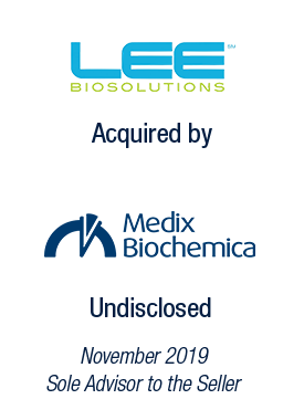 Bryan, Garnier & Co advised Lee Biosolution on its sale to Medix Biochemica  - Bryan, Garnier & Co